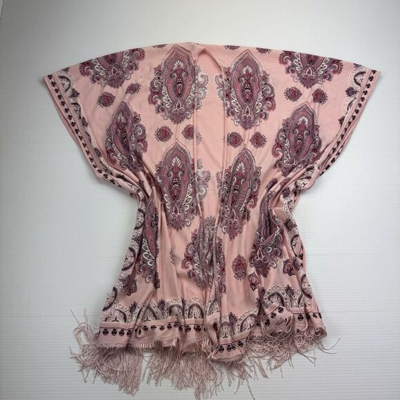 Light Pink Sheer Fringe Scarf Paisley Shawl Kimono One Size Boho - Picture 2 of 10